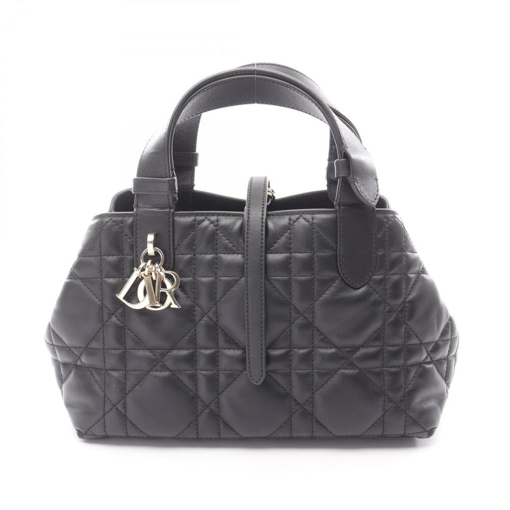 Christian Dior Toujours Cannage Handbag Leather Black